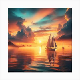 Sailboat At Sunset 2 Canvas Print