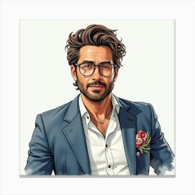 Spanish Man With A Stylish Appearance, Watercolor With Modern Elegance 1 Canvas Print