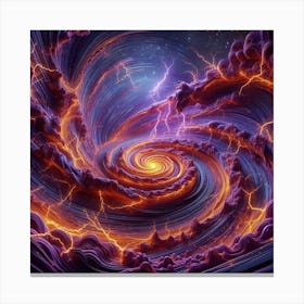 3 Dimensional Rivers With Multiple Orange Lightning And Purple Swirls In A Vortex Of Storm Clouds 4 Canvas Print