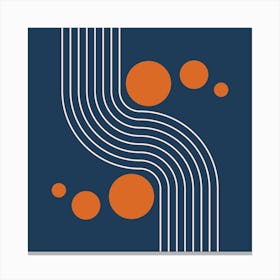 Modern Mid Century Sun and Rainbow Abstract 10 in Navy Blue and Burnt Orange Canvas Print