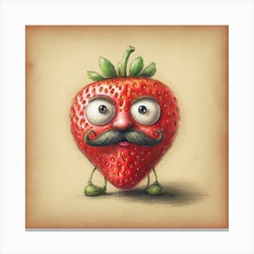 Strawberry With Mustache Canvas Print