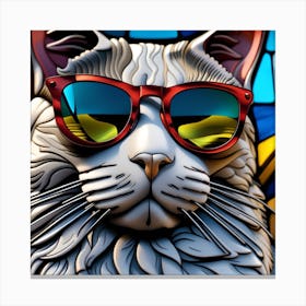 Cat, Pop Art 3D stained glass cat sunglasses limited edition 45/60 Canvas Print