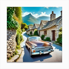 Vintage Car In The Village Canvas Print