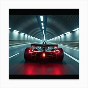 Formula Car Racing Through A City Tunnel, Lights Flashing And Speed Trails Visible 1 Canvas Print