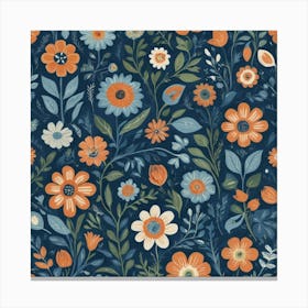 Folk Flowers Blue Art Print 1 Canvas Print