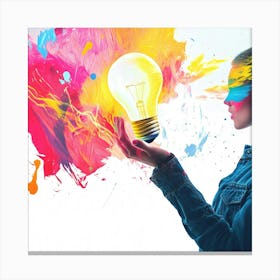 Woman Holding A Light Bulb Canvas Print