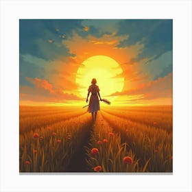 Soul Harvester Walking Through Glowing Fields, Watercolor 1 Canvas Print