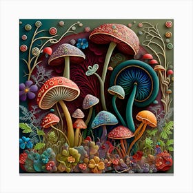 Mushrooms And Flowers 3 Canvas Print