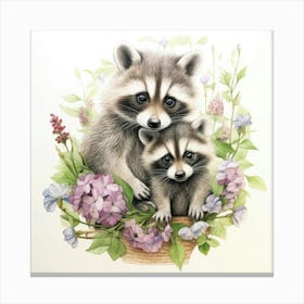 Baby Raccoons In A Basket Toile