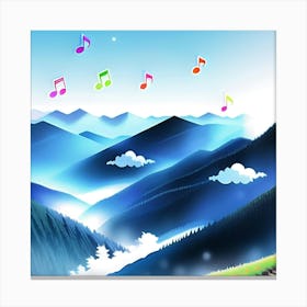 Colored musical notes in the sky Canvas Print