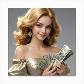 Beautiful Woman Holding Money 13 Canvas Print