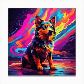 Colourful Dog, Neon Print Canvas Print