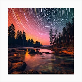 Star Trails Over A Lake 1 Canvas Print