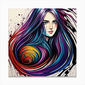 Girl With Colorful Hair Canvas Print