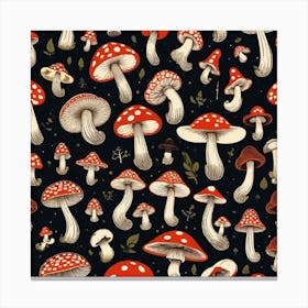 Mushrooms On Black Background 6 Canvas Print