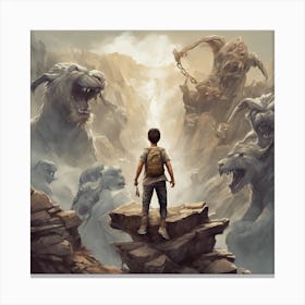 Boy Standing On Top Of Rocks Canvas Print