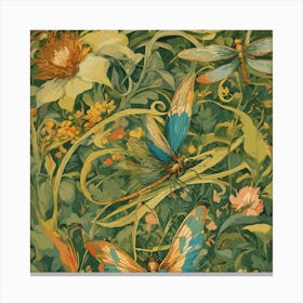 Dragonflies And Flowers Canvas Print
