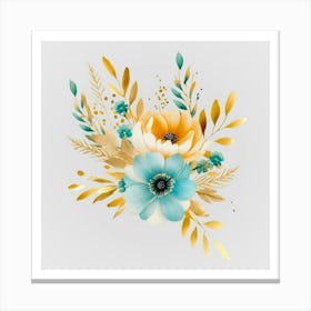 Watercolor Gold And Teal Bouquets 15 Canvas Print