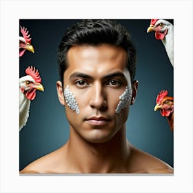 Man With Chickens On His Face Canvas Print