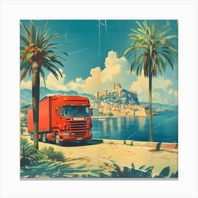 Red Truck On The Road Canvas Print