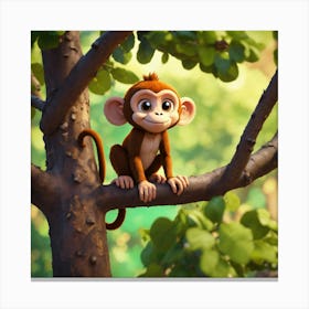 Cute Monkey In A Tree Canvas Print