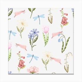 Dragonflies in flower field Canvas Print