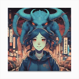 Anime Girl With Demon Head Canvas Print