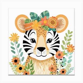 Floral Cute Baby Lion Nursery Illustration (14) Canvas Print