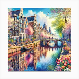 Amsterdam Canal In Spring Canvas Print