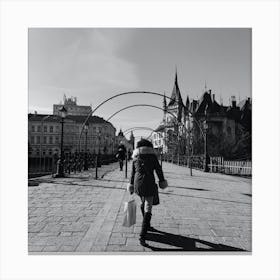 Girl Walking On A Bridge In Slovakia Canvas Print