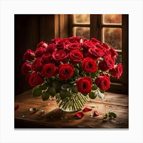 Red Roses In A Vase 7 Canvas Print