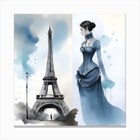 Eiffel Tower Monochromatic Watercolor 1 Canvas Print