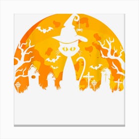 Spooky Halloween Black Cat & Witch Hat Canvas Print