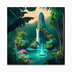 Waterfall In The Jungle 3 Canvas Print