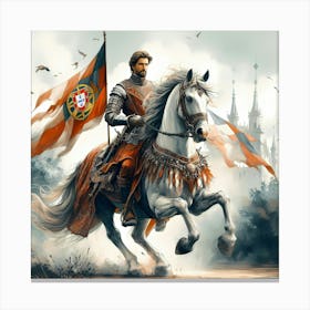 Portoguese Royal On A Lusitano Horse Color Drawing Canvas Print