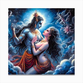 Lord Krishna And Radha In The Style Of Acrylic Paint Canvas Print