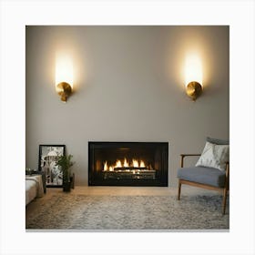 Modern Living Room With Fireplace 11 Canvas Print