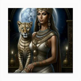 Egyptian Woman With Tiger Canvas Print