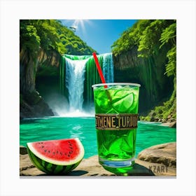 Green Watermelon And Waterfall Canvas Print