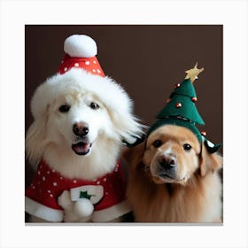 2 Dogs In Christmas Costumes 2 Canvas Print