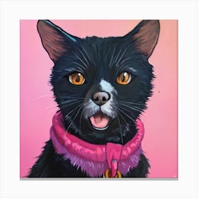 Black Cat With Pink Collar 1 Canvas Print