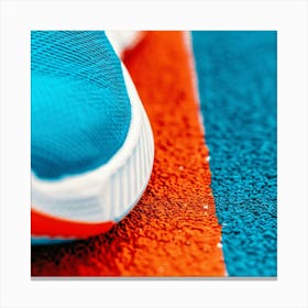 Close Up Of Blue And Orange Running Shoes Canvas Print