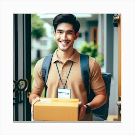 Delivery Man Holding A Package 1 Canvas Print