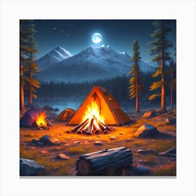 Campfire At Night Canvas Print