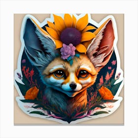 Fox With Flowers 8 Canvas Print