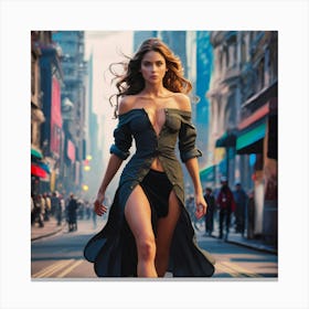 Woman Walking Down The Street Canvas Print