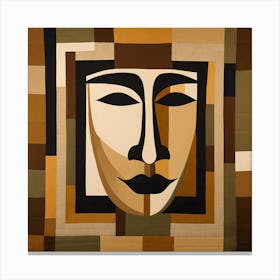 Patchwork Quilting Abstract Face Art with Earthly Tones, American folk quilting art, 1376 Canvas Print