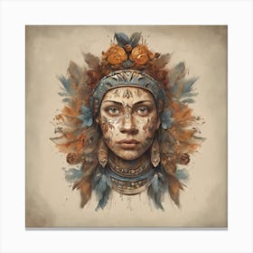 Folk Face Illustration Art Print 1 Canvas Print