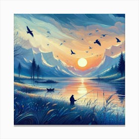 Fishing At Sunset Canvas Print