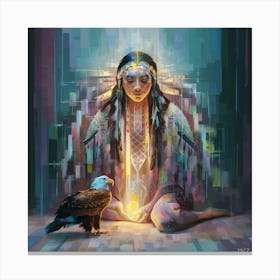 Native American Woman With Eagle 3 Canvas Print